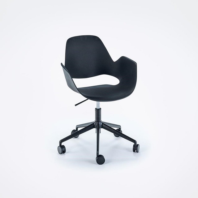 Houe Falk Black Seat Dining Armchair With 5 Star Swivel Base and Castors
