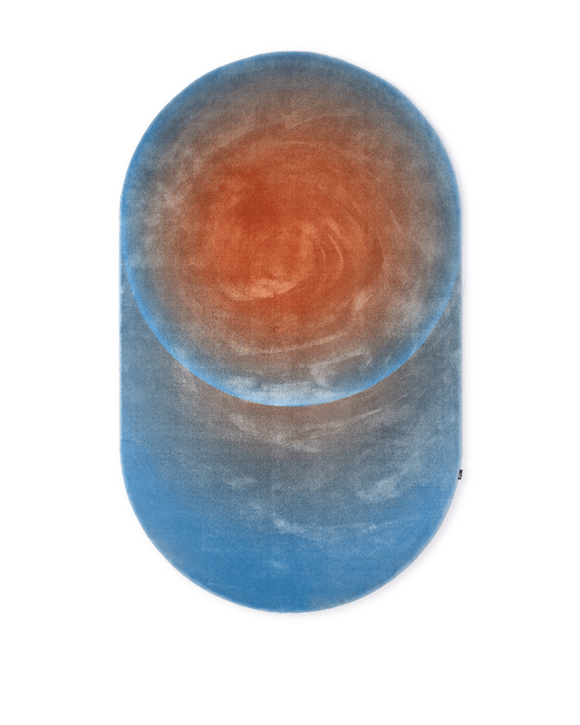 Polspotten carpet optical oval- Orange/blue--1