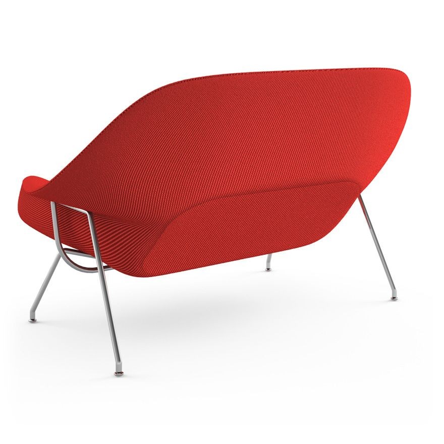 Knoll Womb Settee - Polished Chrome - Cato, Fire Red--3