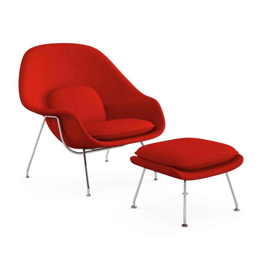 Knoll Womb Chair and Ottoman - Cato, Fire Red--3