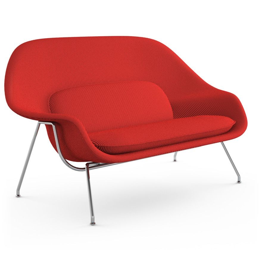 Knoll Womb Settee - Polished Chrome - Cato, Fire Red--2
