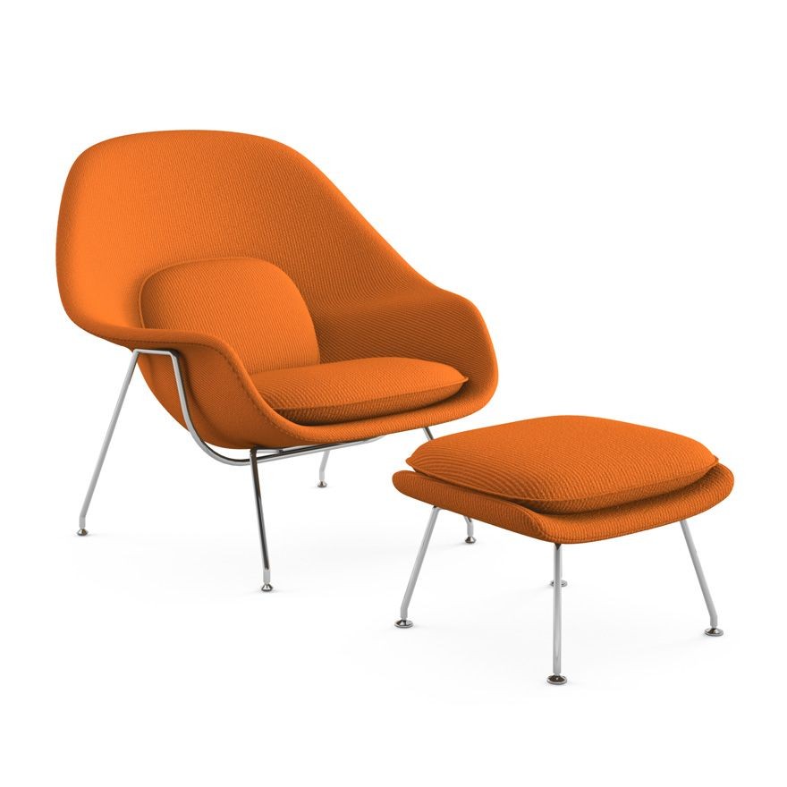 Knoll Womb Chair and Ottoman - Cato, Orange--7