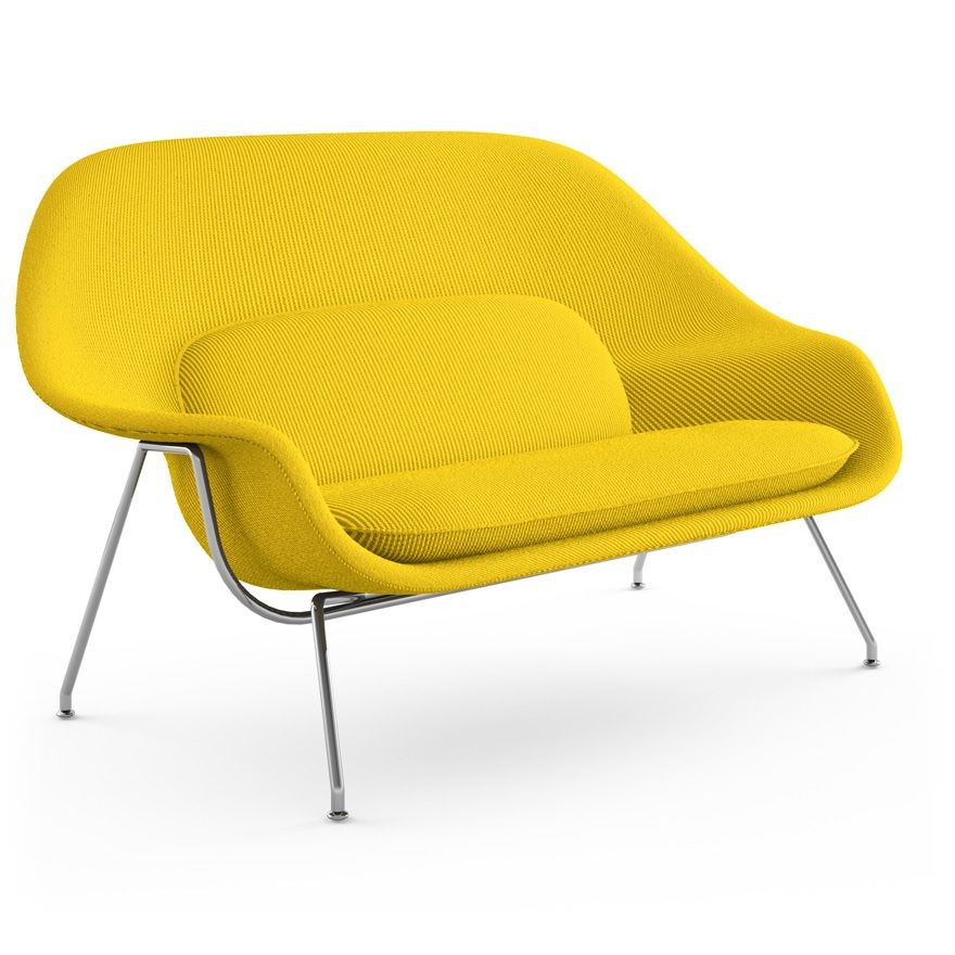 Knoll Womb Settee - Polished Chrome - Cato, Yellow--11