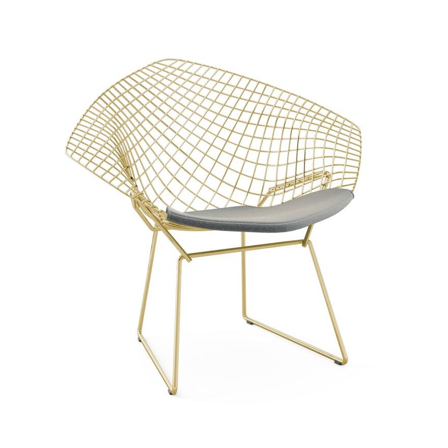 Knoll Bertoia Diamond Chair - Gold - Classic Boucle, Smoke--8