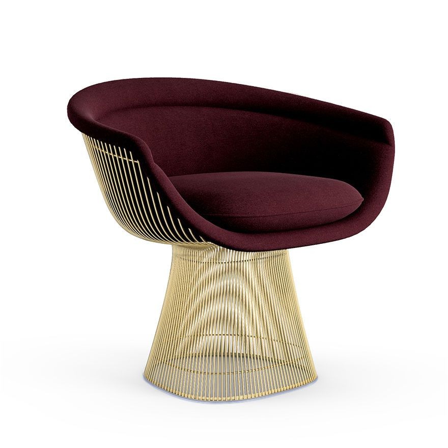 Knoll Platner Lounge Chair - Gold - Knoll Velvet, Wine--46