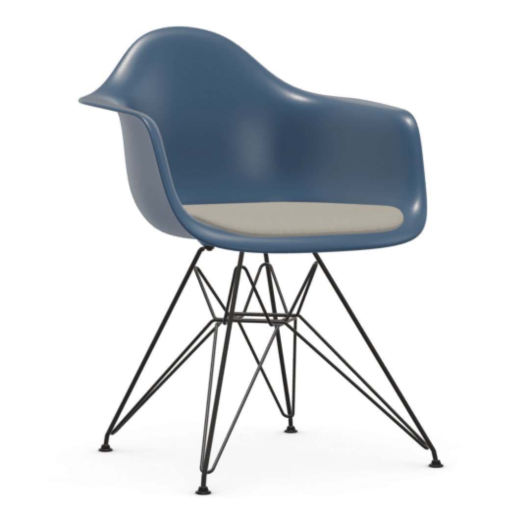 Vitra DAR Eames Plastic Armchair - 83 meerblau - Sitzpolster "Hopsak" 79 warmgrey/elfenbein--65