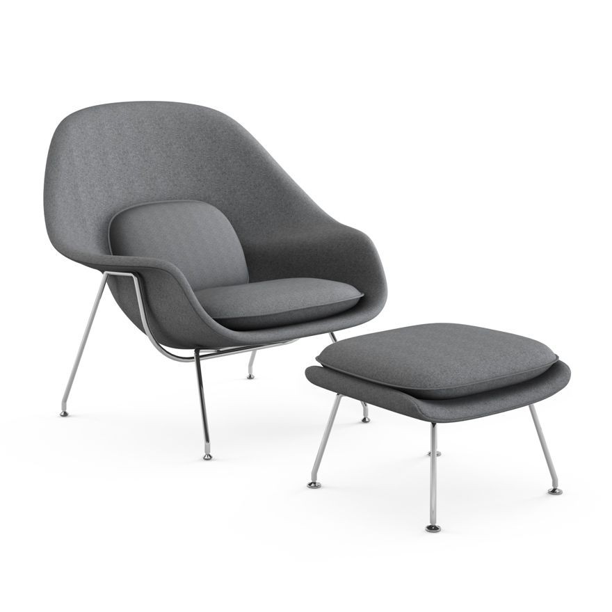 Knoll Womb Chair and Ottoman - Melange, Flannel--15