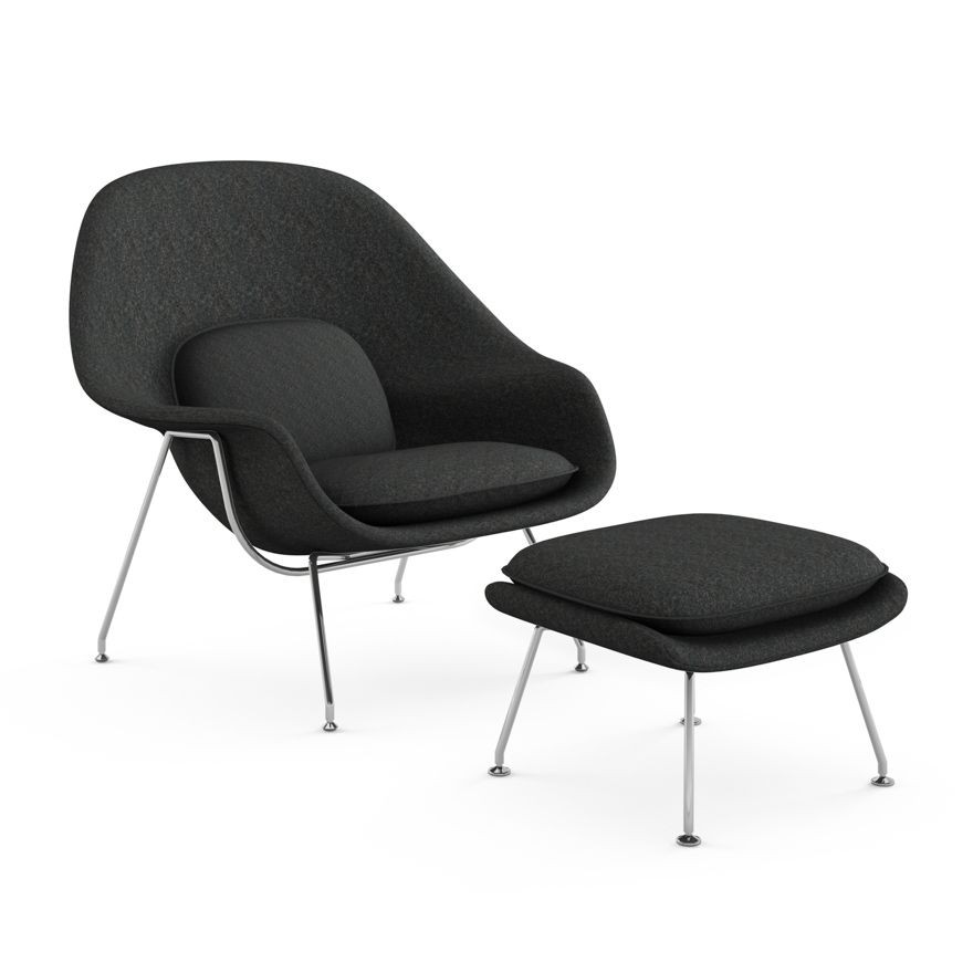 Knoll Womb Chair and Ottoman - Melange, Onyx--19