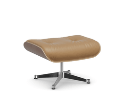 Vitra Lounge Chair Ottoman - 45 Nussbaum schwarz pigmentiert - Leder natural F 01 caramel -  03 Aluminium poliert --36