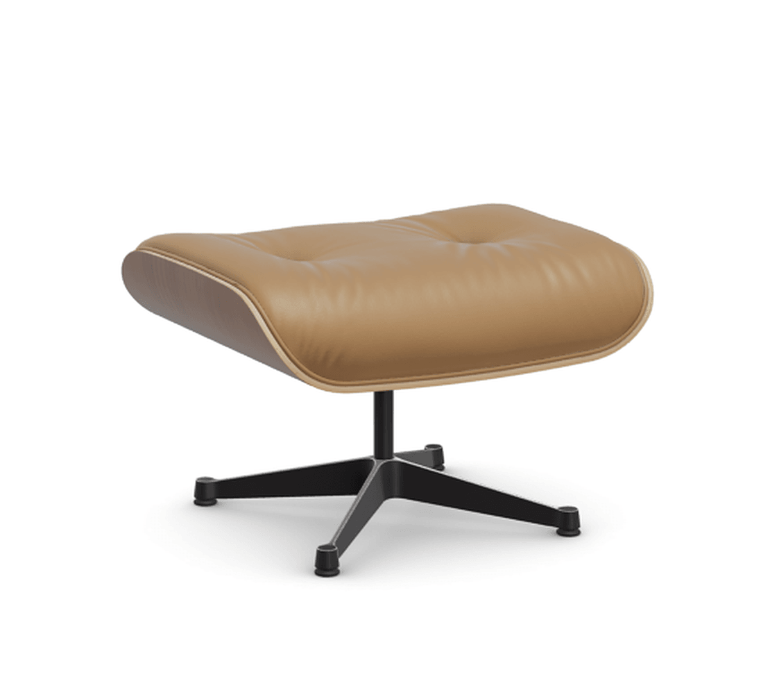 Vitra Lounge Chair Ottoman - 45 Nussbaum schwarz pigmentiert - Leder natural F 01 caramel -  03/12 Aluminium poliert/tiefschwarz--40
