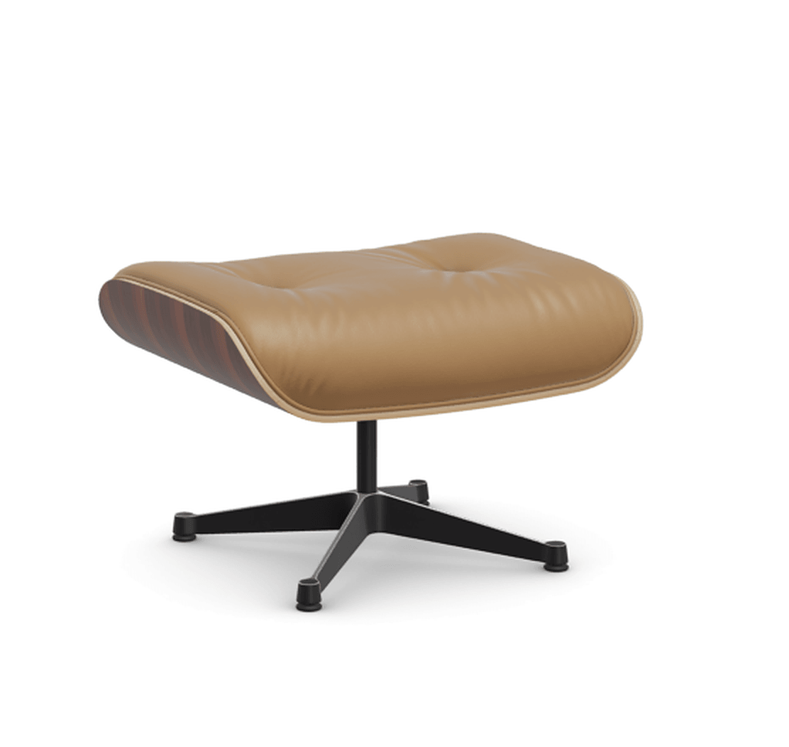 Vitra Lounge Chair Ottoman - 05 Santos Palisander - Leder natural F 01 caramel -  03/12 Aluminium poliert/tiefschwarz--60