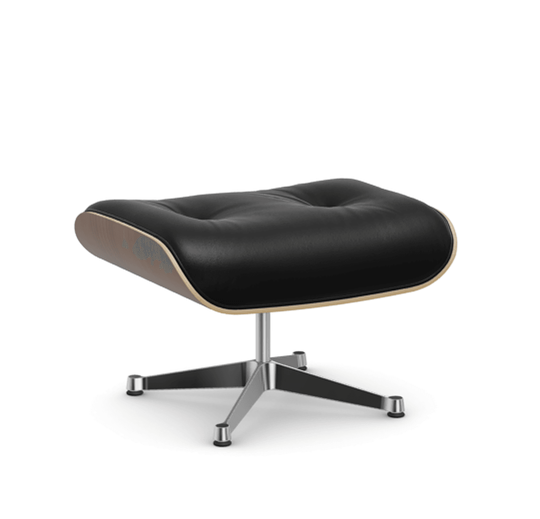 Vitra Lounge Chair Ottoman - 45 Nussbaum schwarz pigmentiert - Leder natural F 66 nero -  03 Aluminium poliert --38