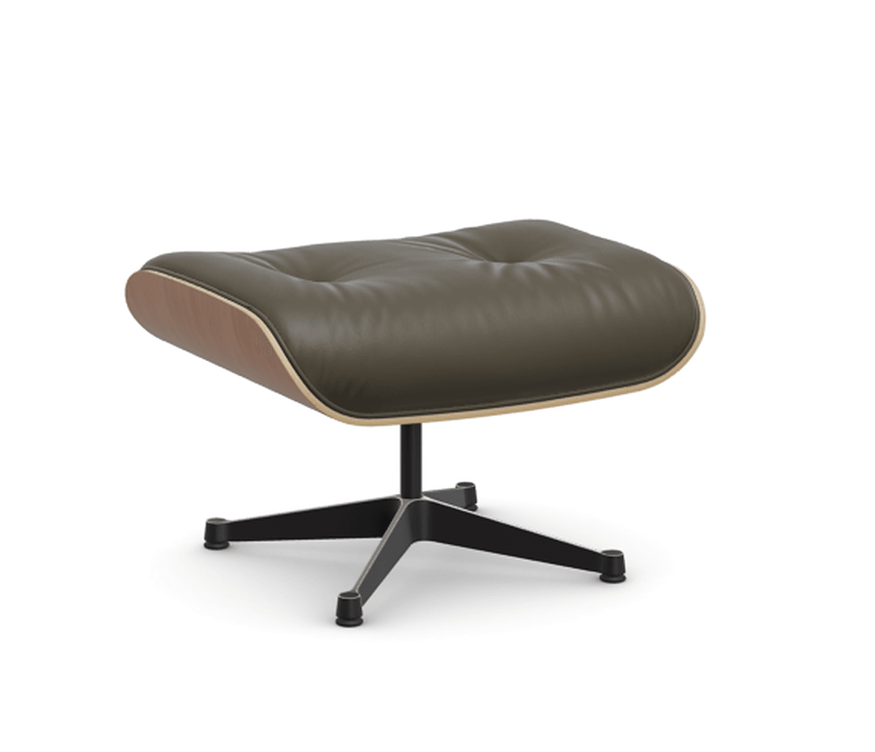 Vitra Lounge Chair Ottoman - 24 Amerikanischer Kirschbaum - Leder premium F 58 khaki -  03/12 Aluminium poliert/tiefschwarz--10