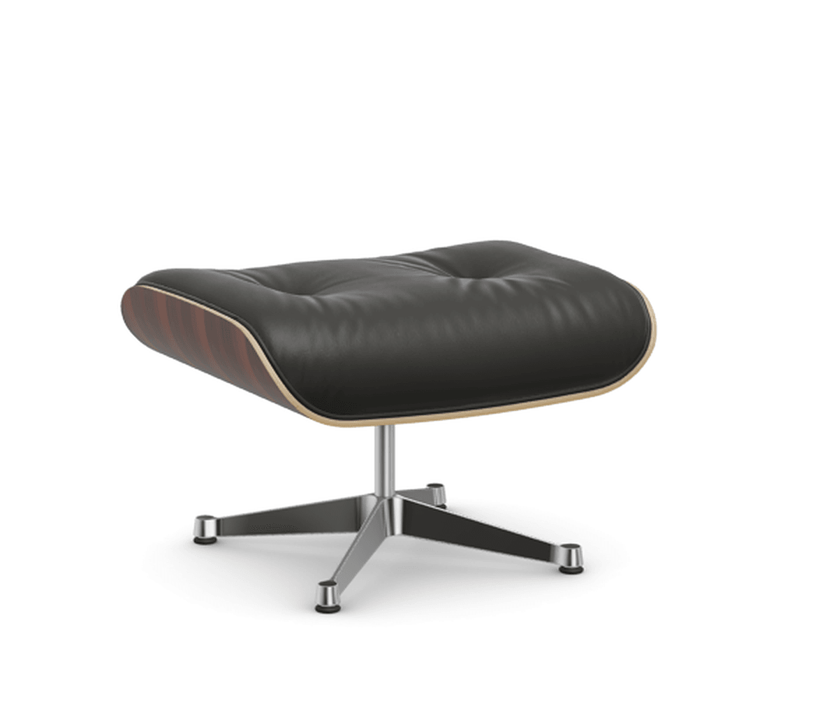 Vitra Lounge Chair Ottoman - 05 Santos Palisander - Leder premium F 66 nero -  03 Aluminium poliert--48