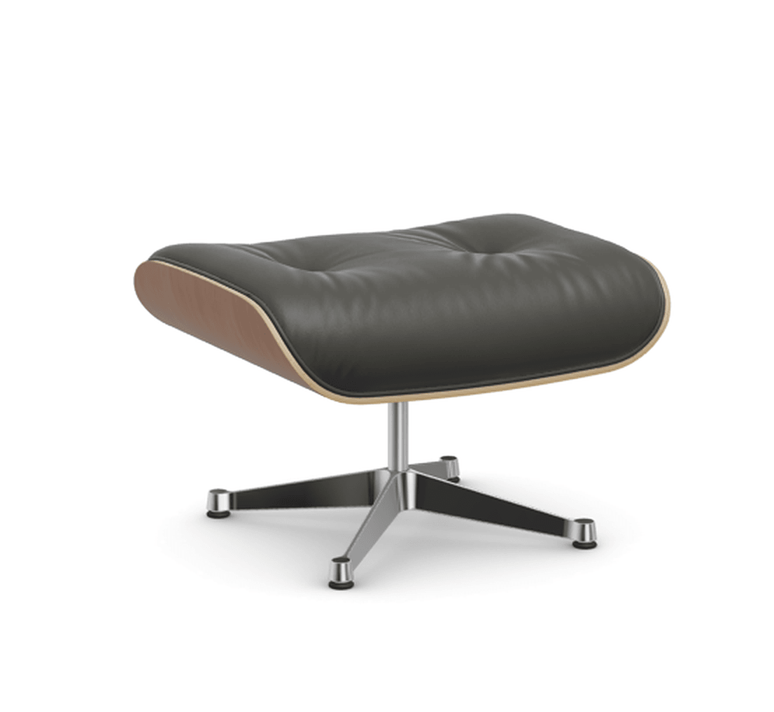Vitra Lounge Chair Ottoman - 24 Amerikanischer Kirschbaum - Leder premium F 61 umbragrau -  03 Aluminium poliert --4