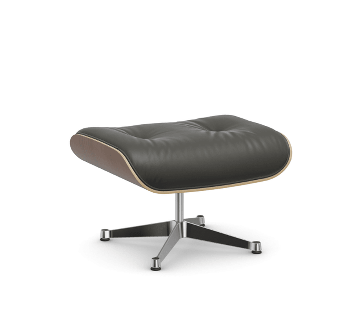 Vitra Lounge Chair Ottoman - 45 Nussbaum schwarz pigmentiert - Leder premium F 61 umbragrau -  03 Aluminium poliert --24