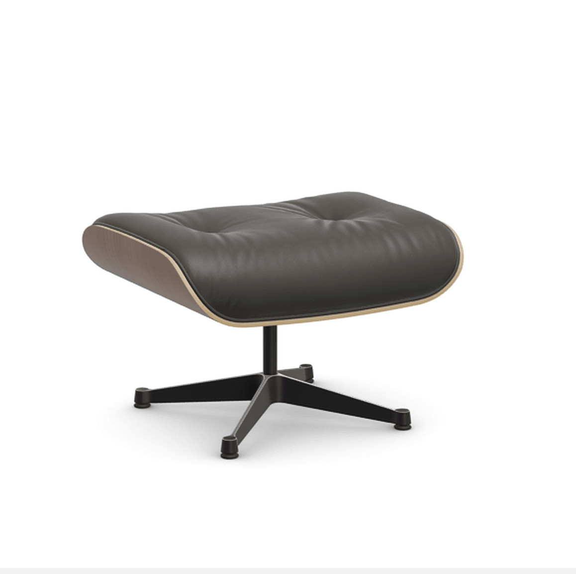 Vitra Lounge Chair Ottoman - 45 Nussbaum schwarz pigmentiert - Leder premium F 61 umbragrau -  03/12 Aluminium poliert/tiefschwarz--30