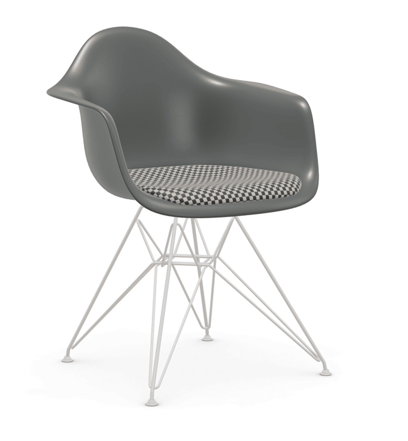 Vitra DAR Eames Plastic Armchair - 56 granitgrau - Sitzpolster "Checker" 01 black/white - Untergestell 04 weiss pulverbeschichtet (glatt)--106