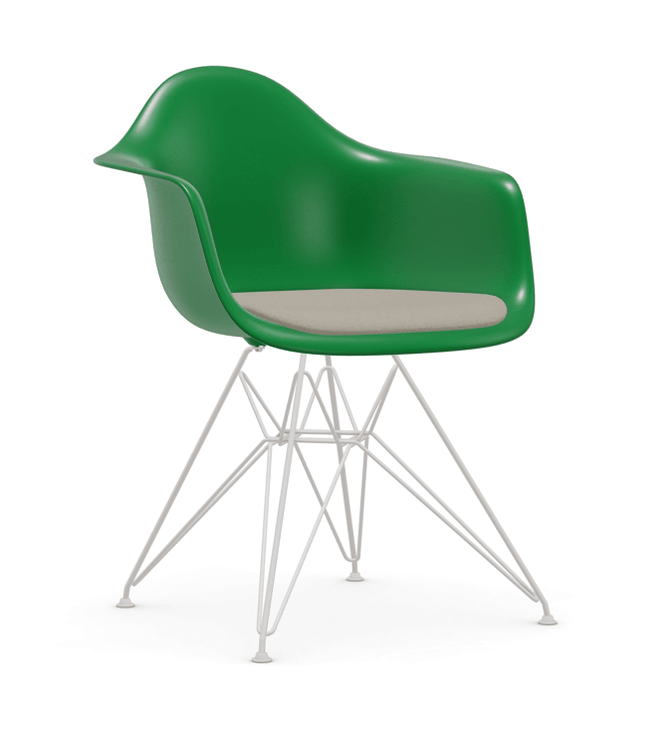 Vitra DAR Eames Plastic Armchair - 42 grün - Sitzpolster "Hopsak" 79 warmgrey/elfenbein - Untergestell 04 weiss pulverbeschichtet (glatt)--109