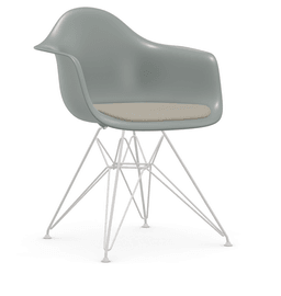Vitra DAR Eames Plastic Armchair - 24 hellgrau - Sitzpolster "Hopsak" 79 warmgrey/elfenbein - Untergestell 04 weiss pulverbeschichtet (glatt)--100