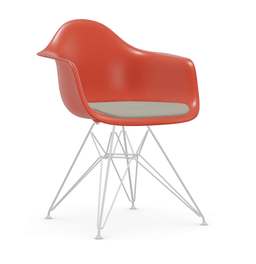 Vitra DAR Eames Plastic Armchair - 03 poppy red - Sitzpolster "Hopsak" 79 warmgrey/elfenbein - Untergestell 04 weiss pulverbeschichtet (glatt)--87