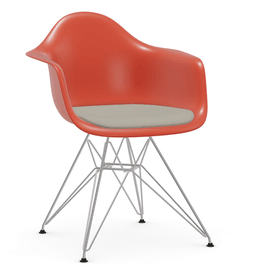 Vitra DAR Eames Plastic Armchair - 03 poppy red  - Sitzpolster "Hopsak" 79 warmgrey/elfenbein - Untergestell 01 glanzchrom--26