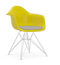 Vitra DAR Eames Plastic Armchair - 26 sunlight - Sitzpolster "Hopsak" 79 warmgrey/elfenbein - Untergestell 04 weiss pulverbeschichtet (glatt)--75