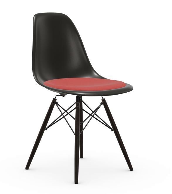 Vitra DSW Eames Plastic Side Chair - Untergestell Ahorn schwarz - schwarz - Sitzpolster Hopsak koralle/poppy red--17