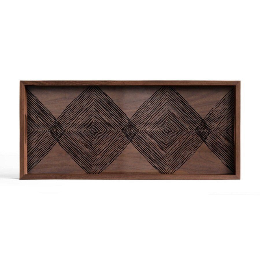 Ethnicraft Walnut Linear Squares Glass Tray - Rectangular--0