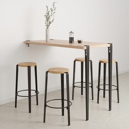 Tiptoe Wall-Mounted Bar Table - Eco-Certified Wood 150 cm - Dark Steel--16