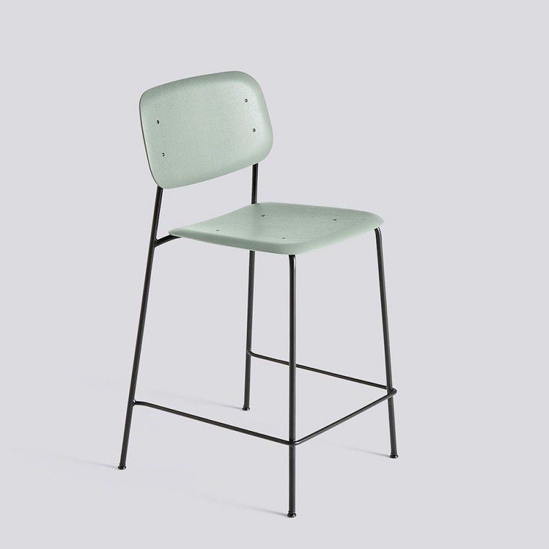 Hay Soft Edge 90 Bar Stool -  Black Powder Coated Steel - Dusty Green Stained--2