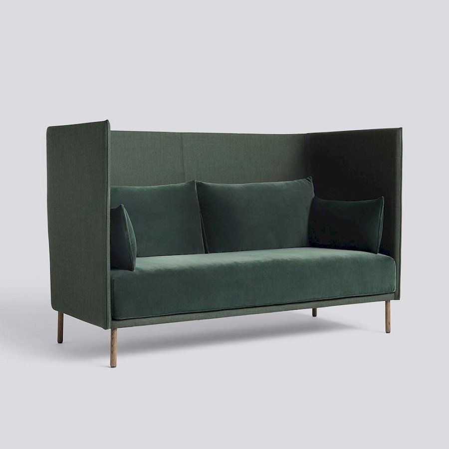 Hay Silhouette Sofa High Backed 2 Seater Duo - Backrest Canvas 996 Cushions Lola Dark Green / Smoked Solid Oak--1