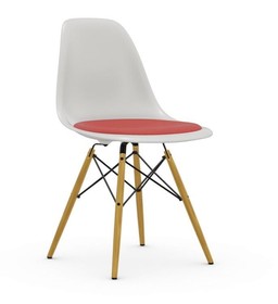 Vitra DSW Eames Plastic Side Chair - Ahorn hell-gelblich - weiss - Sitzpolster Hopsak koralle/poppy red--16