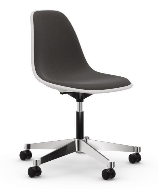 Vitra PSCC Eames Plastic Side Chair weiss, Vollpolsterung Hopsak dunkelgrau--14