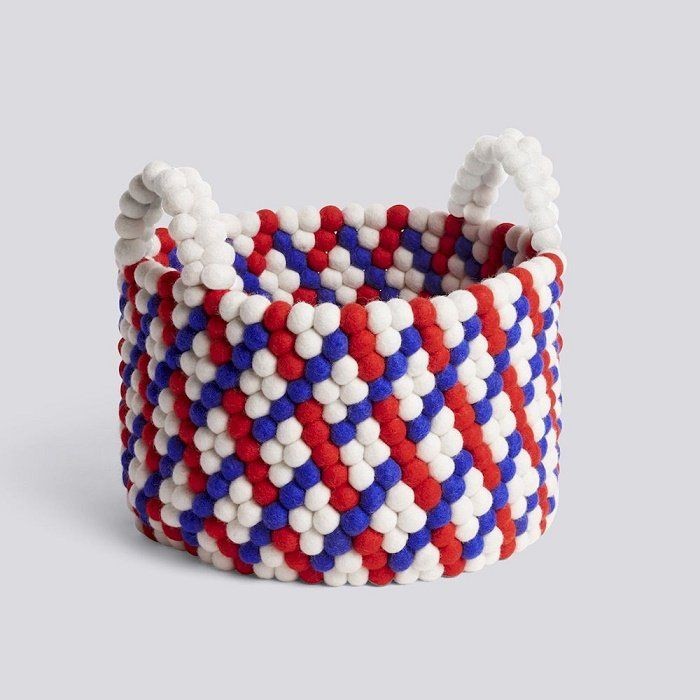 Hay Bead Basket - With handle red basket weave--3